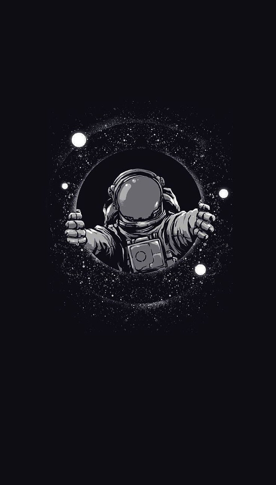 Monochrome Astronaut Floating in a Starry Cosmic Ring HD phone wallpaper