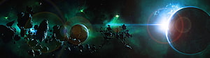 Cinematic Space Scene With Asteroid Field, Distant Planet, and Bright Star Flare HD wallpaper