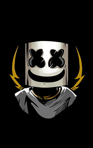 Marshmello DJ Mask Minimalist Portrait with Golden Accents on Black Background HD phone wallpaper