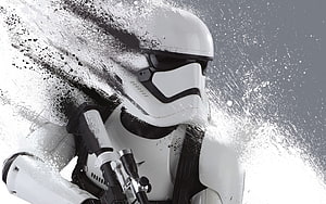 Star Wars First Order Stormtrooper with Blaster in Dynamic Black and White Splash Art HD wallpaper