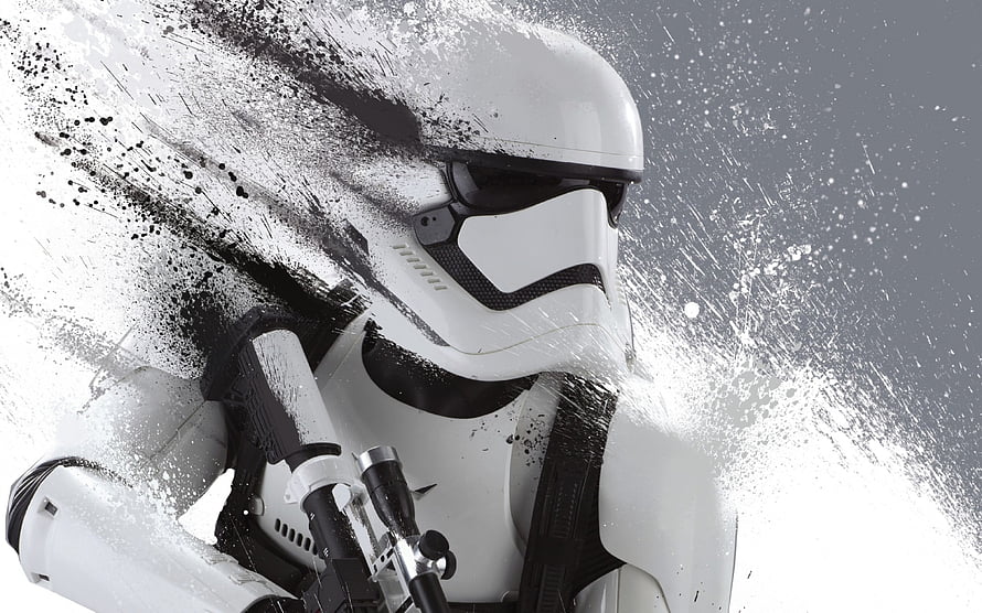 Star Wars First Order Stormtrooper with Blaster in Dynamic Black and White Splash Art HD wallpaper