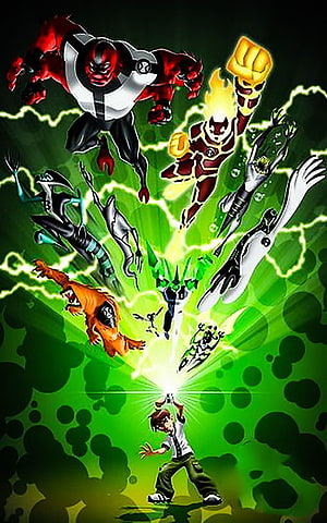Ben 10 Alien Force Transformation Artwork with Multiple Aliens and Omnitrix Energy Burst HD phone wallpaper