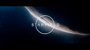 Starfield Bethesda Game Logo Against Distant Planet Horizon in Deep Space HD wallpaper