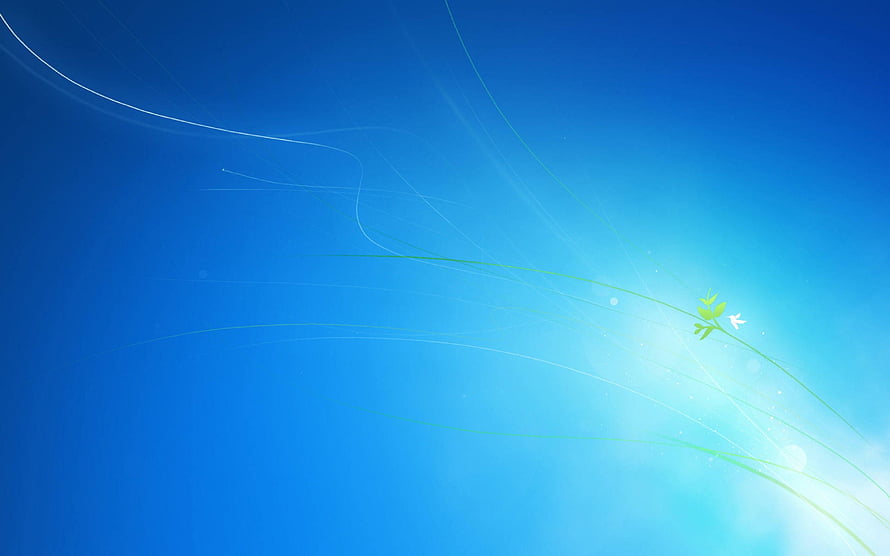 Windows 7 Lock Screen with Blue Gradient and Flowing Green Light Trails HD wallpaper