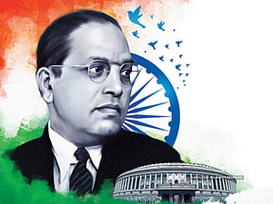 Bhimrao Ambedkar Portrait With Indian Flag Ashoka Chakra And Parliament Building HD wallpaper