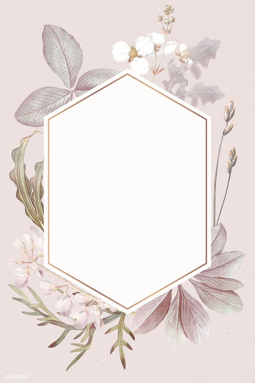 Elegant Watercolor Floral Frame with Hexagonal Center and Botanical Illustrations HD phone wallpaper