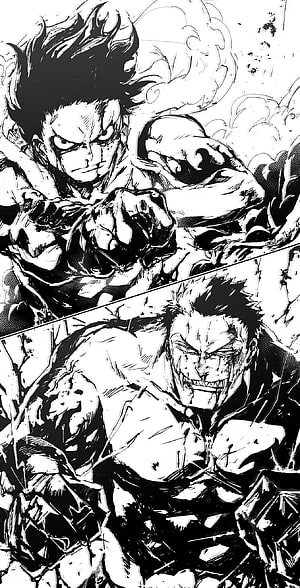 One Piece Manga Art: Luffy and Katakuri Intense Battle Scene HD phone wallpaper