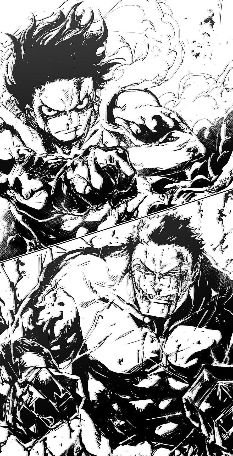 One Piece Manga Art: Luffy and Katakuri Intense Battle Scene HD phone wallpaper