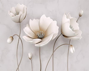 Elegant 3D White Floral Wall Art with Marble Texture for Modern Home Decor HD wallpaper