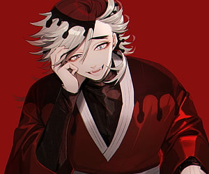 Douma from Demon Slayer in Dark Red Kimono with White Hair and Confident Smile HD wallpaper
