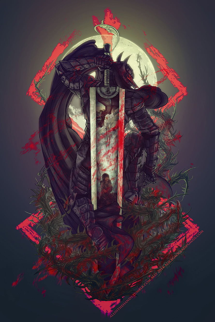 Berserk Dark Fantasy Knight with Blood-Stained Sword and Moonlit Background HD phone wallpaper