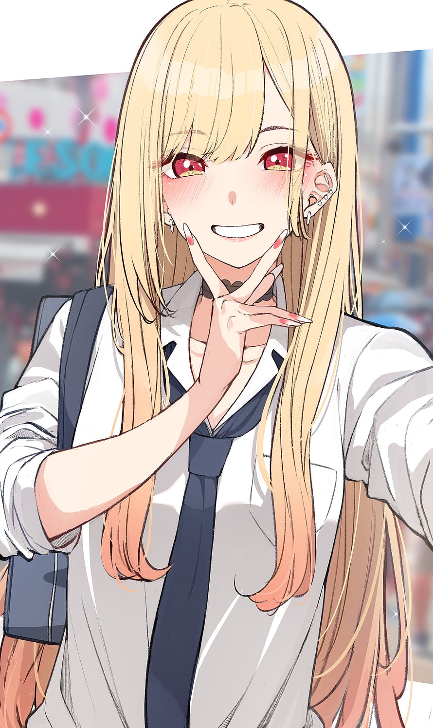 Kitagawa Marin from The Blue Box in School Uniform with Peace Sign HD phone wallpaper