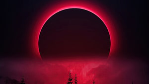 Dramatic Blood Moon Eclipse Over Dark Forest Silhouette HD wallpaper