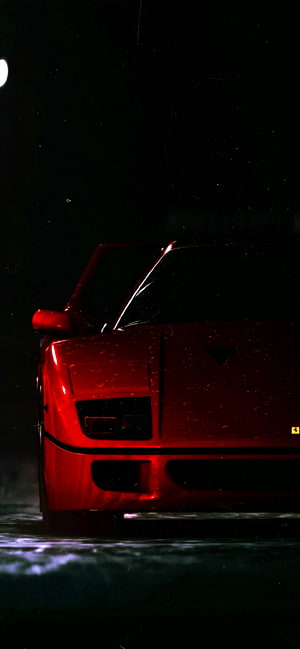 Red Ferrari F40 Super Car Front View in Dark Night Setting HD phone wallpaper