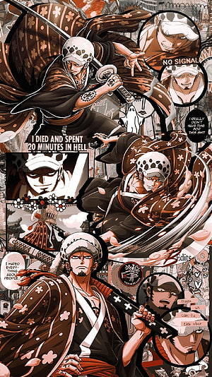 Trafalgar Law One Piece Manga Aesthetic Collage with Katana and Floral Kimono HD phone wallpaper