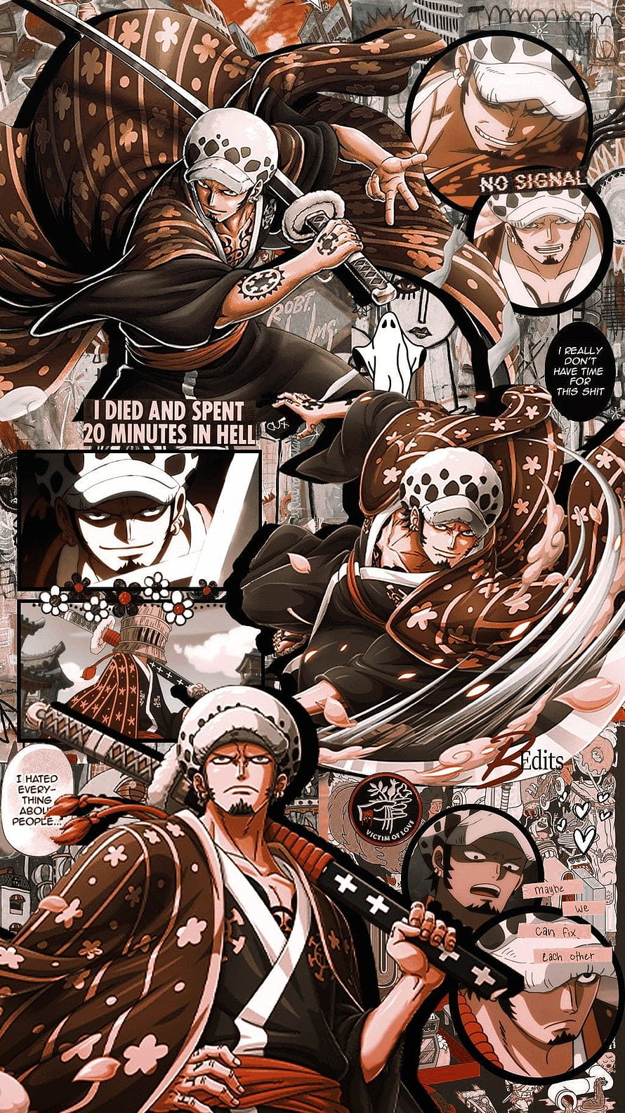 Trafalgar Law One Piece Manga Aesthetic Collage with Katana and Floral Kimono HD phone wallpaper
