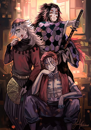 Demon Slayer Upper Moon Demons Kokushibo Douma and Akaza Anime Illustration HD phone wallpaper