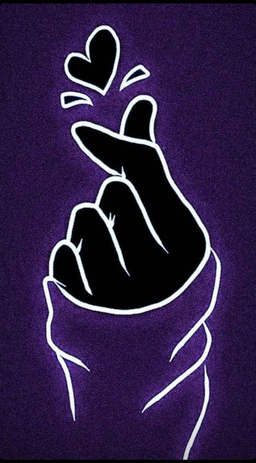 BTS Army Finger Heart Hand Gesture Illustration on Purple Background HD phone wallpaper