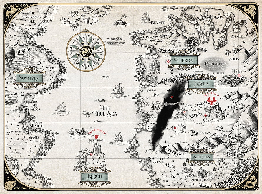 Shadow and Bone Grishaverse Fantasy World Map with Compass and Coastal Regions HD wallpaper