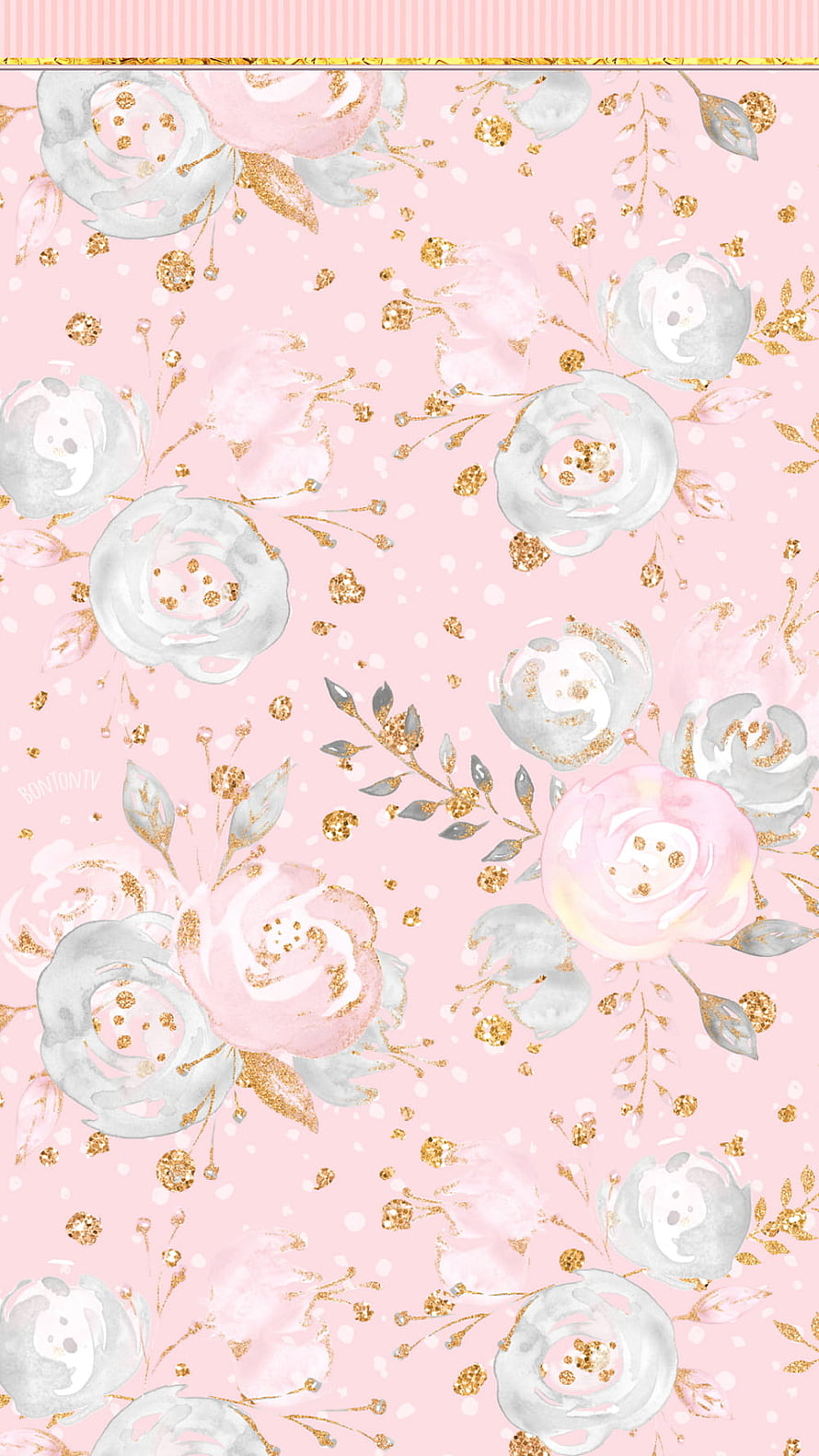Watercolor Rose and Gold Glitter Floral Pattern on Soft Pink Background HD phone wallpaper