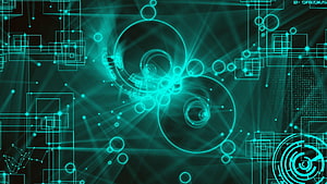 Teal Futuristic Digital Circuit Board with Glowing Geometric Shapes and Abstract Technology Design HD wallpaper