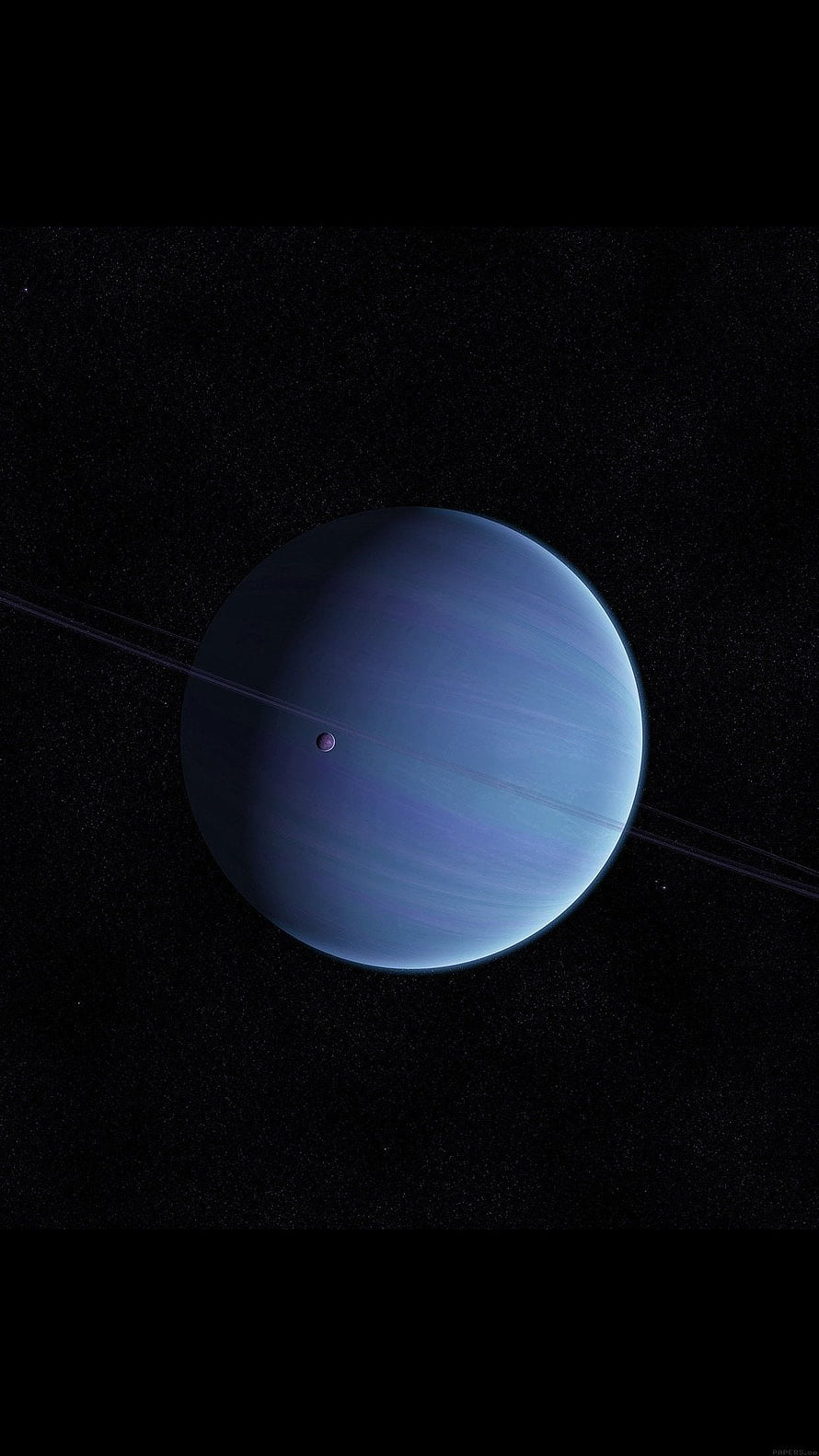 Uranus with Faint Rings and a Small Moon Set Against a Starry Deep Space Background HD phone wallpaper