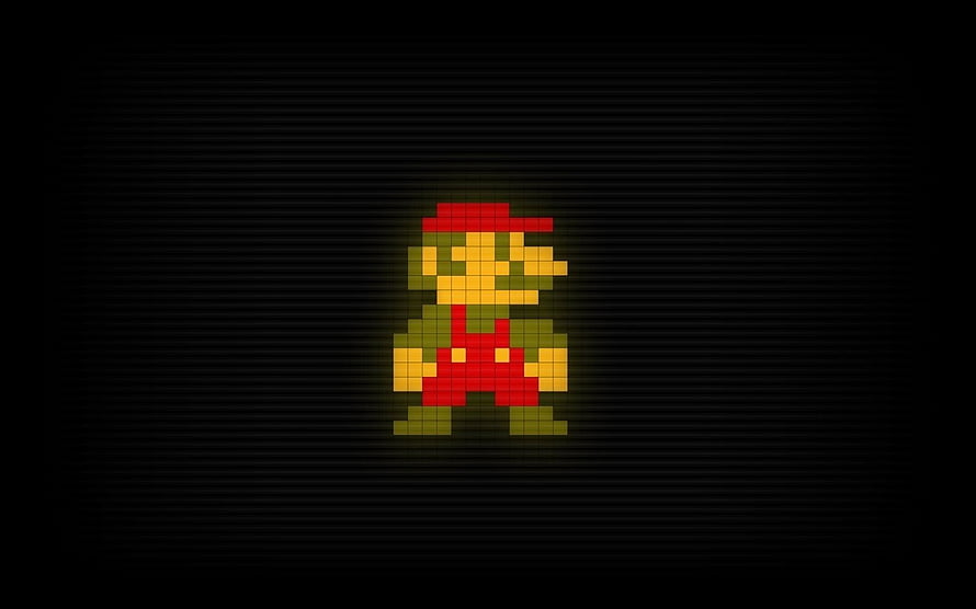 Retro Pixel Art Super Mario Character on Dark Background HD wallpaper