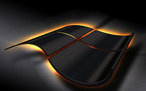 Glowing Windows 10 Logo on Dark Background with Orange Neon Edges HD wallpaper