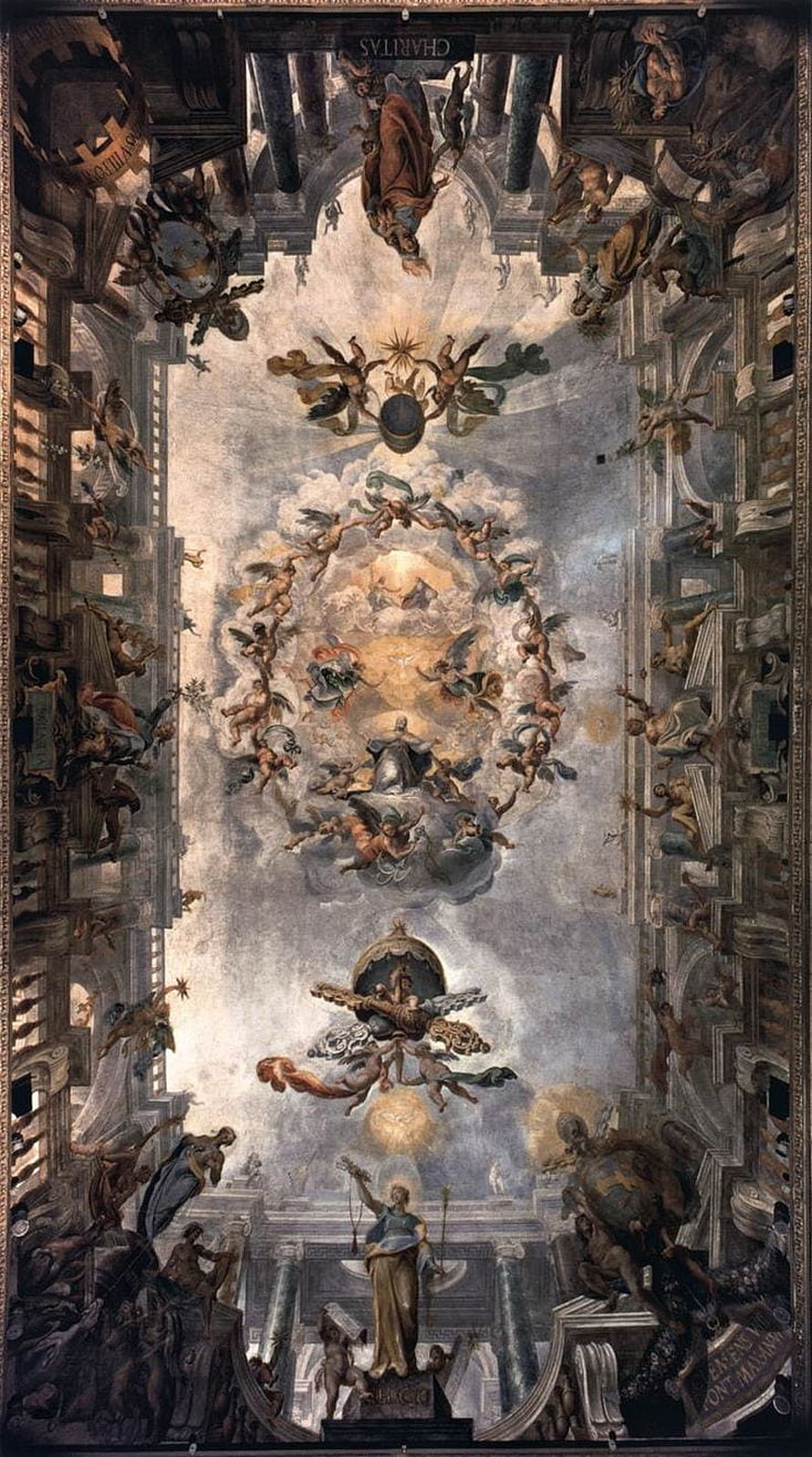 Catholic Renaissance Ceiling Mural Depicting Divine Light and Angelic Figures HD phone wallpaper