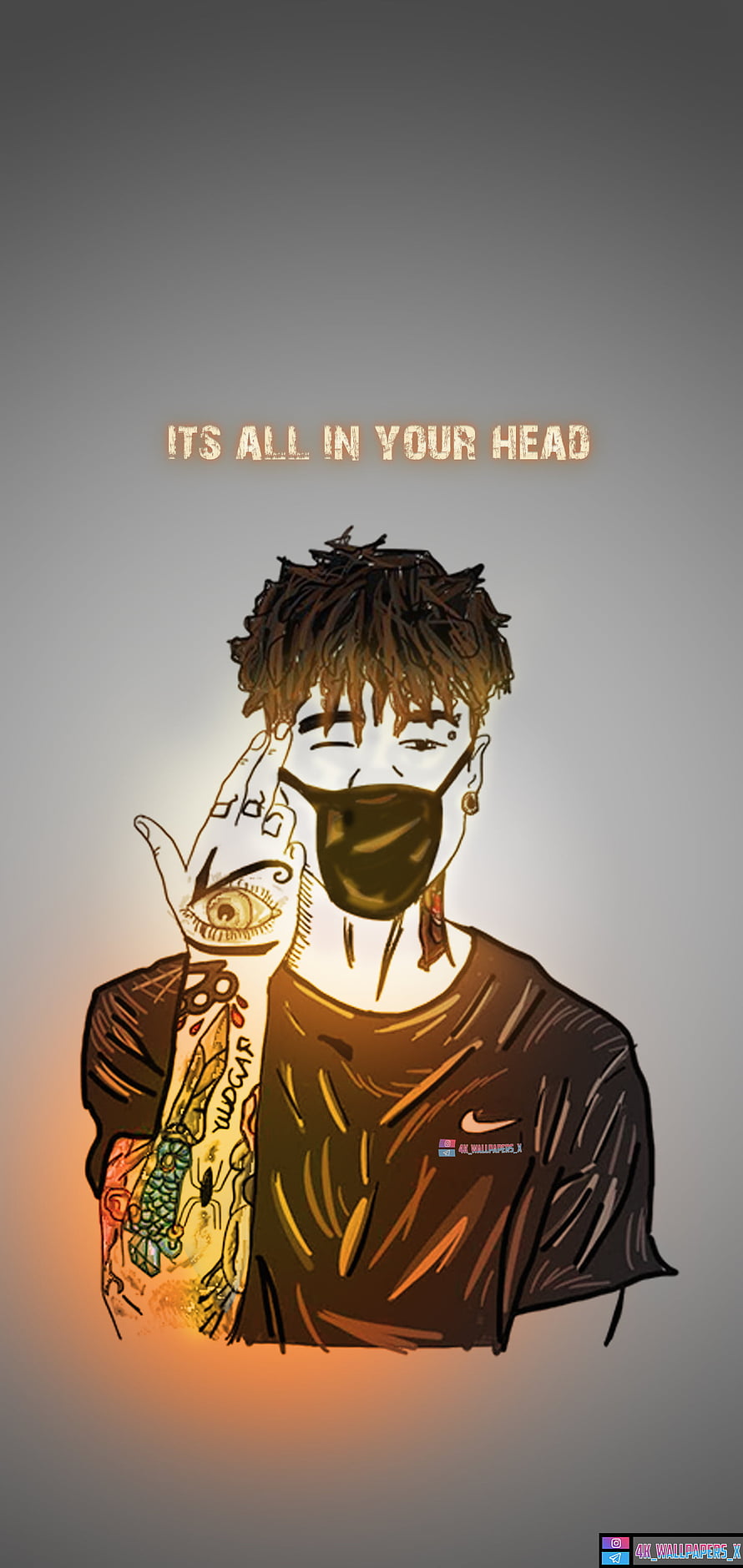 Tattooed Man Wearing Face Mask With Eye Hand Gesture and Motivational Quote HD phone wallpaper