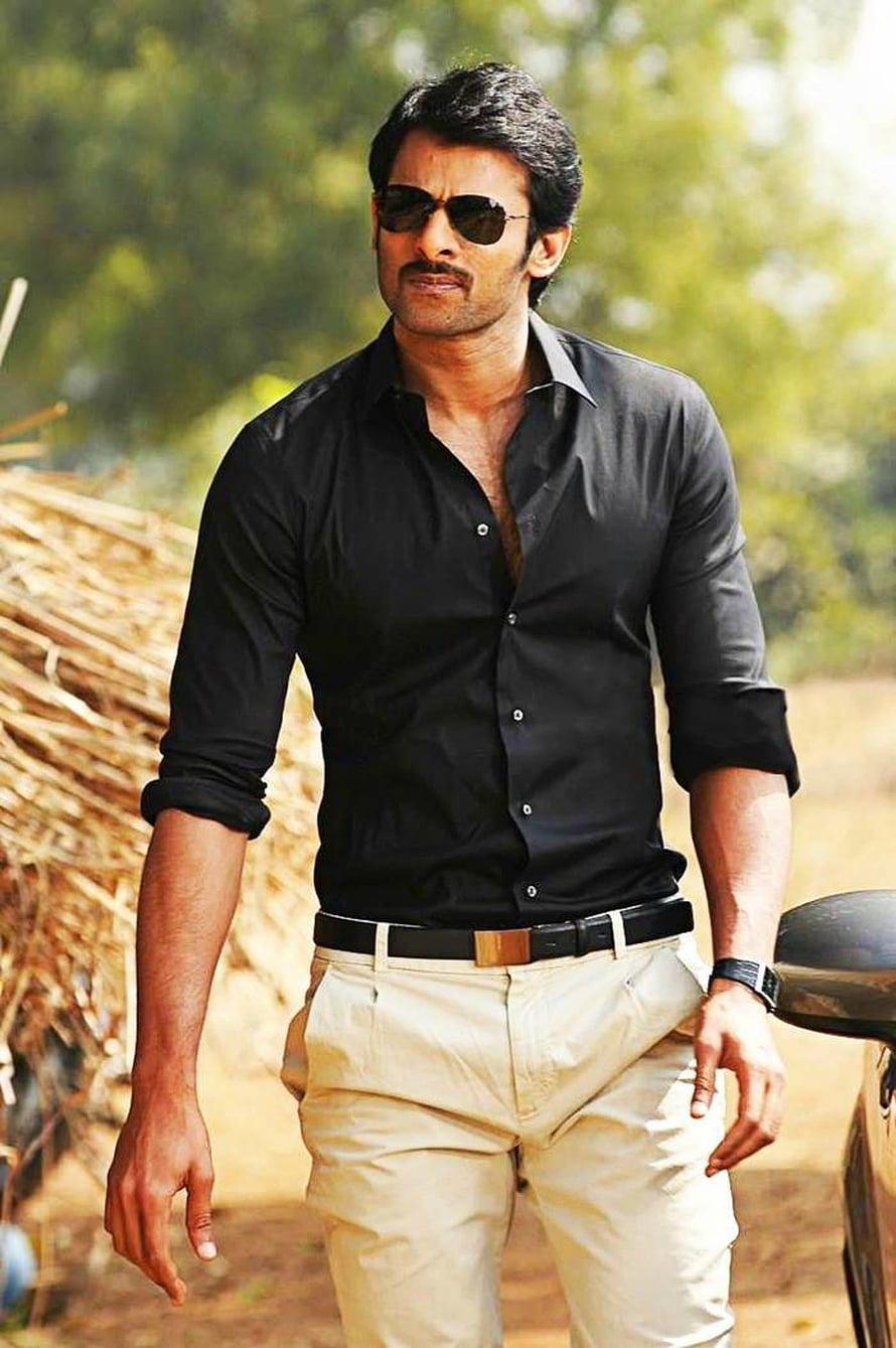 Prabhas in Black Shirt and Sunglasses Walking Outdoors HD phone wallpaper