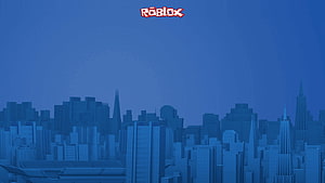 Roblox Blue City Skyline with Logo Against Deep Blue Sky HD wallpaper