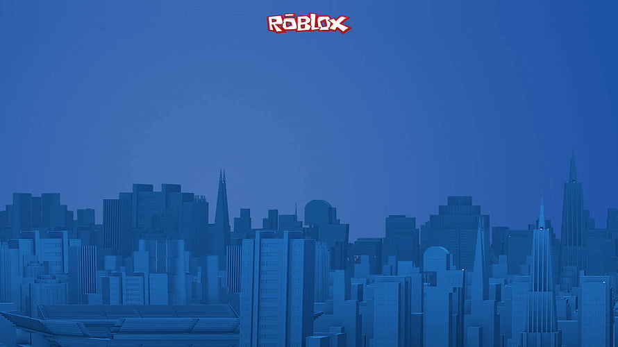 Roblox Blue City Skyline with Logo Against Deep Blue Sky HD wallpaper