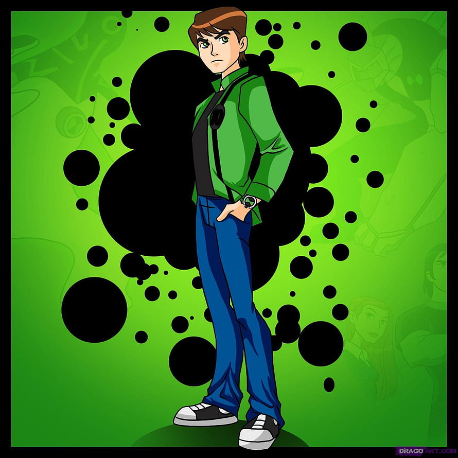 Ben 10 Alien Force Character Artwork with Green Background and Black Splatter Design HD phone wallpaper