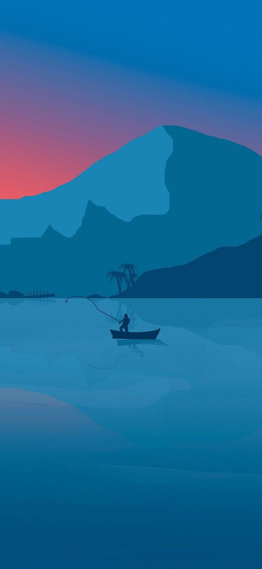 Minimalist Flat Illustration of a Fisherman in a Boat on a Calm Lake at Sunset, Minimal Google Pixel Archives, Minimal Pixel HD phone wallpaper
