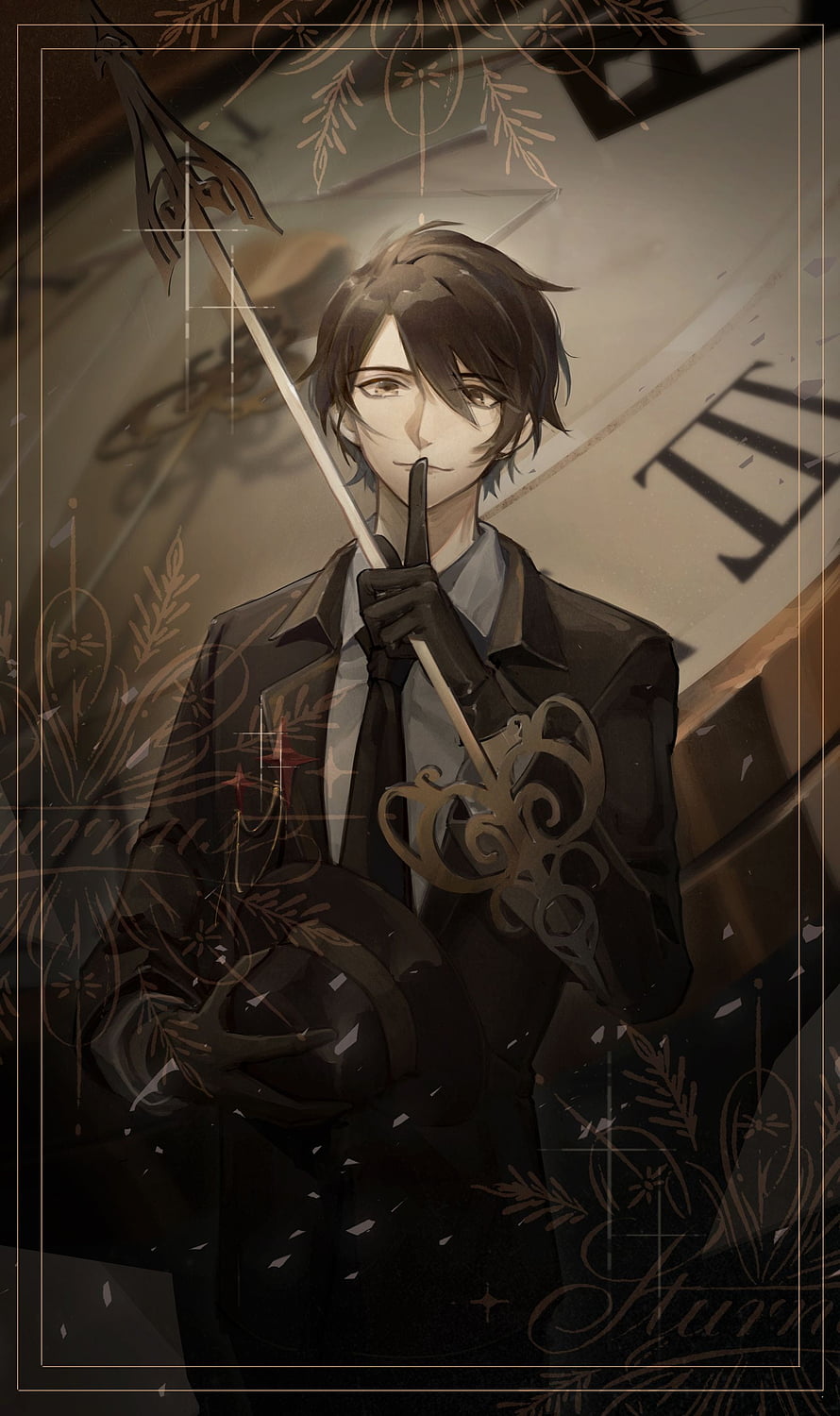 Lord of the Mysteries Character in Dark Suit with Umbrella and Ornate Key HD phone wallpaper