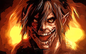 Eren Yeager Attack on Titan Fiendish Grin Digital Art HD wallpaper