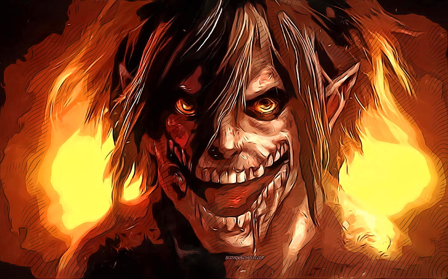 Eren Yeager Attack on Titan Fiendish Grin Digital Art HD wallpaper