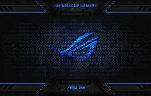 ASUS ROG Republic of Gamers Blue Glowing Logo on Dark Hexagonal Tech Background HD wallpaper