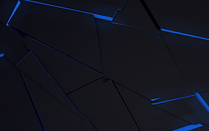 Dark Geometric 3D Shards with Blue Neon Edge Lighting Abstract Background HD wallpaper