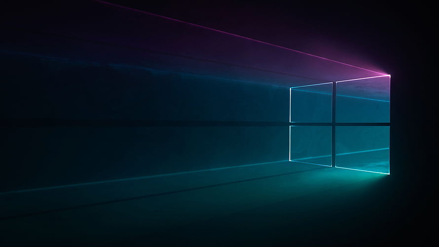 Windows 10 Dark Neon Window with Cyan and Magenta Glow in Minimalist 3D Space HD wallpaper