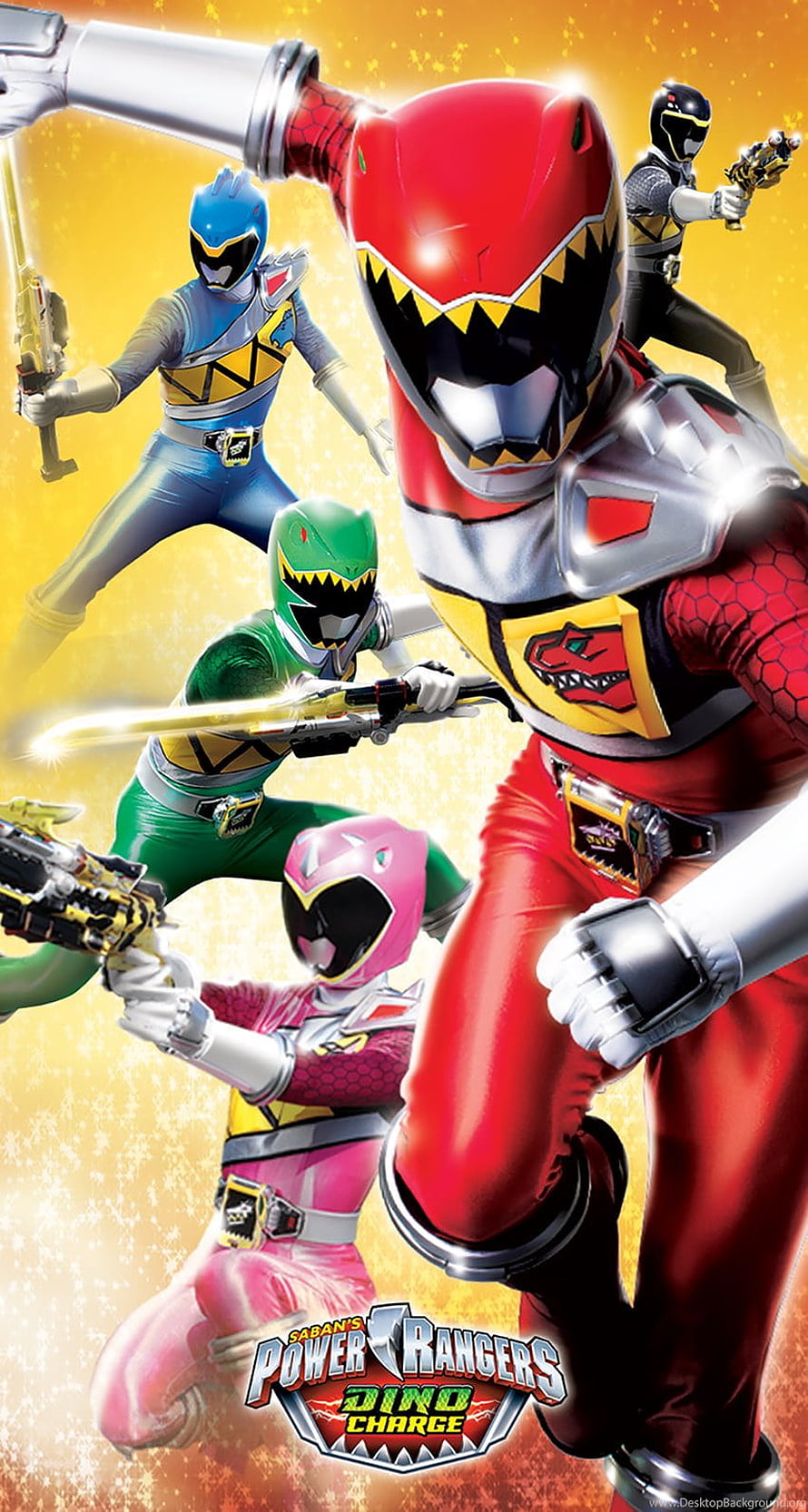 Power Rangers Dino Charge Team Action Poster with Red Blue Green Pink and Black Rangers HD phone wallpaper