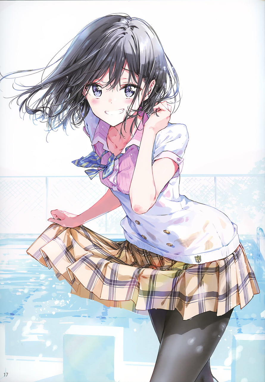 Adagaki Aki from Masamune-kun no Revenge in School Uniform by a Pool HD phone wallpaper