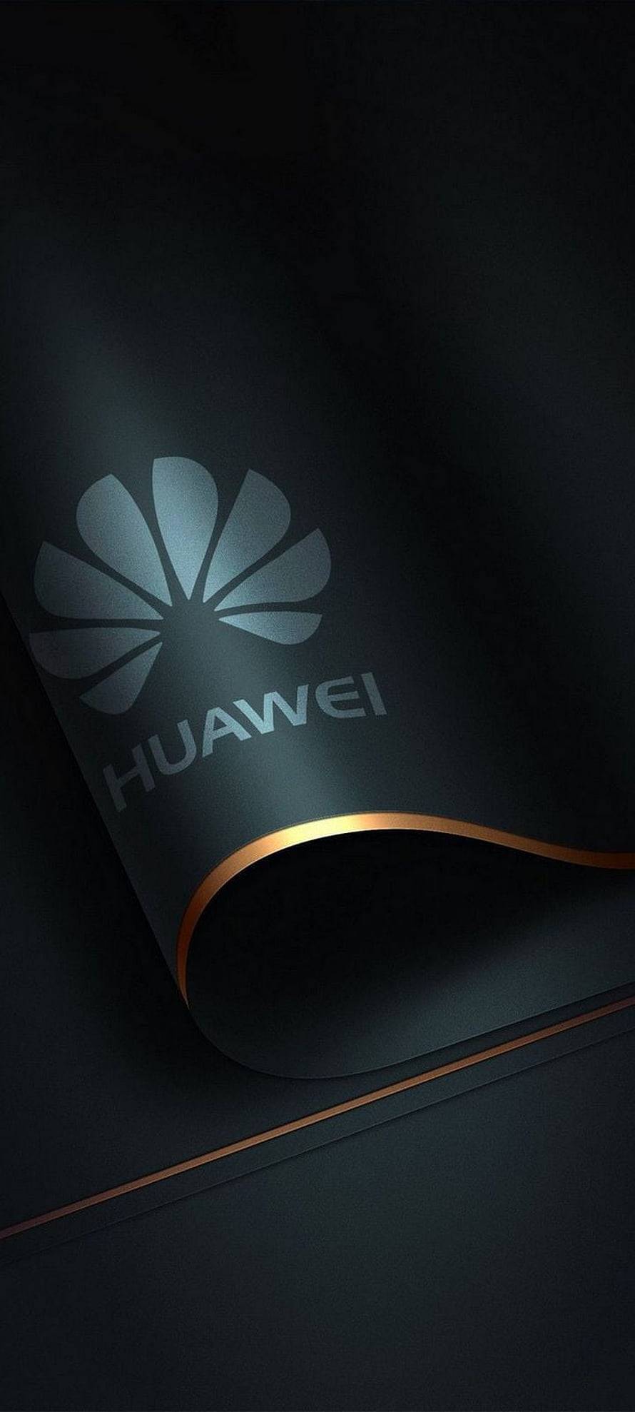 Sleek Huawei Logo on Dark Curved Surface with Gold Accent Line HD phone wallpaper