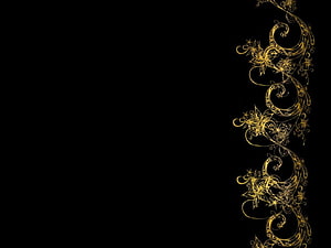 Elegant Gold Floral Scrollwork on Black Background HD wallpaper