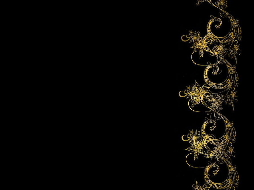 Elegant Gold Floral Scrollwork on Black Background HD wallpaper