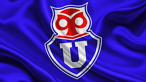 Universidad de Chile Club Crest Emblem on Flowing Blue Fabric Background HD wallpaper