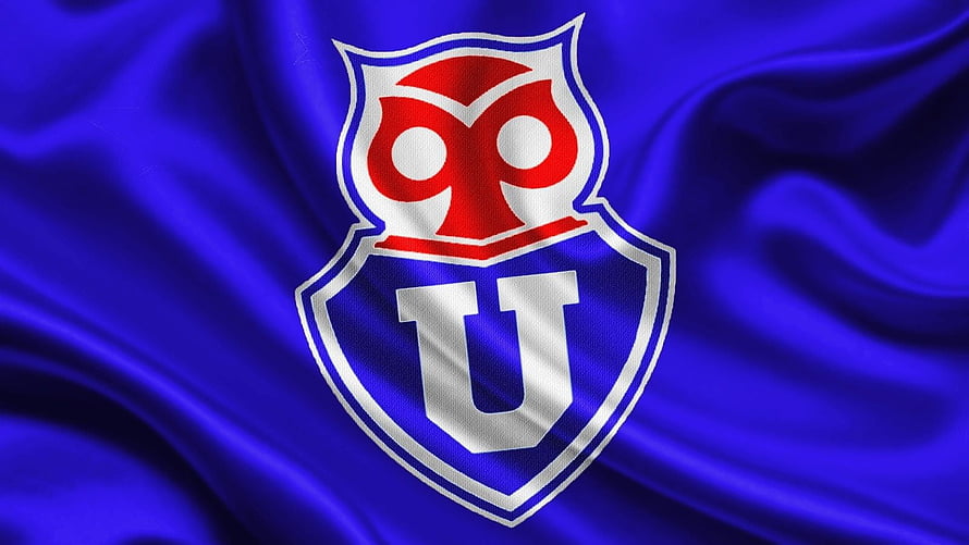 Universidad de Chile Club Crest Emblem on Flowing Blue Fabric Background HD wallpaper