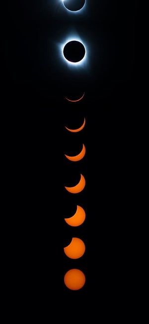 Total Solar Eclipse Phases Composite with Corona and Orange Crescent Stages HD phone wallpaper
