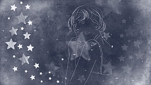Taylor Swift Folklore Era Line Art Portrait with Starry Night Sky Background HD wallpaper